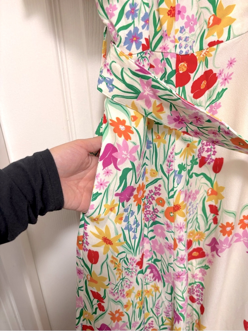 Boden Floral Midi Dress in Cream with Multicolor Print - Picture 11 of 14